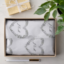Chic Black and White Floral Monogram Wedding Tissu