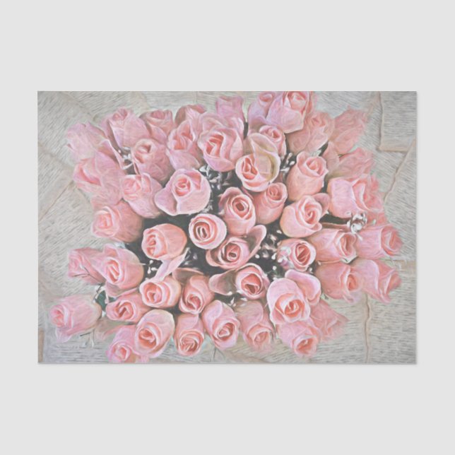 Papier Mousseline Chic Bouquet rose Roses Peinture de campagne (Recto)
