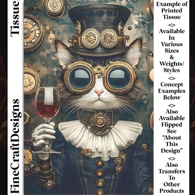 Papier Mousseline Chic Cat Queen Toasting, Red Wine AH7 Decoupage (Créateur téléchargé)