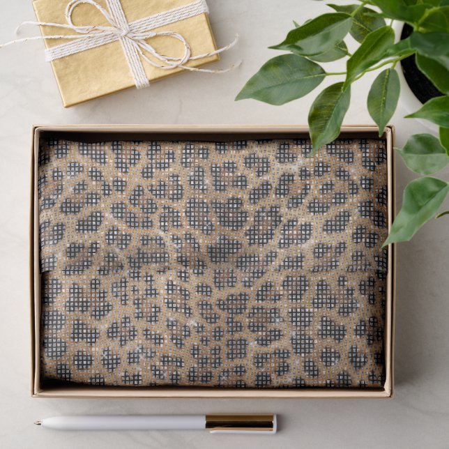 Papier Mousseline Chic Cream Brown Leopard Animal Print Sparkle (Cadeau)
