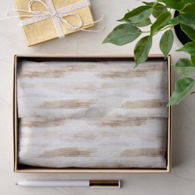 Papier Mousseline Chic Crème Blanc Brun Rayures Anniversaire (Cadeau)