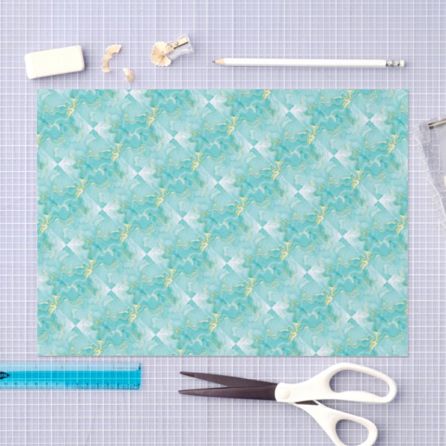 Papier Mousseline Chic Elegant Minty Green Gold Shell Decoupage  (Artisanat)