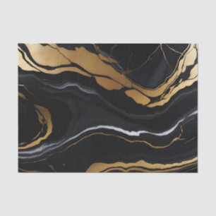 Papier Mousseline Chic Elégant noir jaune or Faux Marble