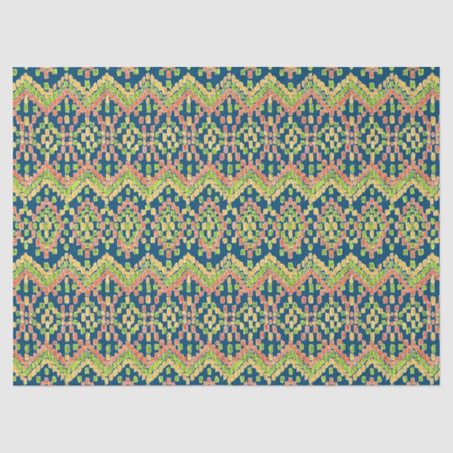 Papier Mousseline Chic Exotic Ethnic Motif Ikat en bleu (Recto)