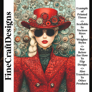 Papier Mousseline Chic Femme Steampunk en Tenue Rouge U3 Découpage
