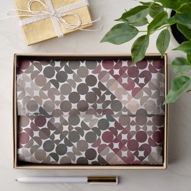 Papier Mousseline Chic Mauve Taupe Maron Beige Cercles rouges Motif (Cadeau)