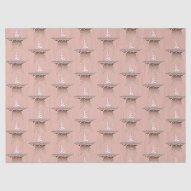 Papier Mousseline Chic Noël métal rose or étoile châtaigne (Recto)