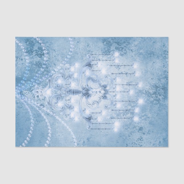 Papier Mousseline Chic Pearl Bleu Chandelier blanc Shabby Découpage (Recto)