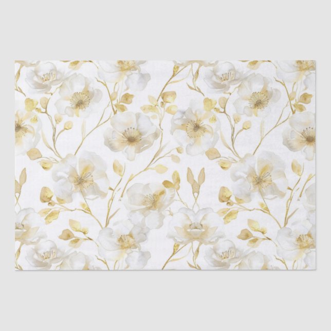 Papier Mousseline Chic Romantique Or Blanc Fleurs Doucha Bridal (Recto)