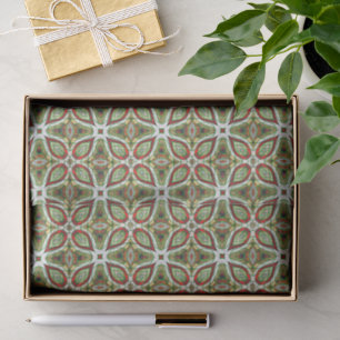 Papier Mousseline Chic Rouge Vert Batik Kaleidoscope Motif de mosaïq