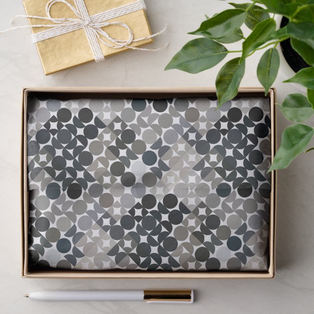 Papier Mousseline Chic Taupe Beige gris noir Cercles Brown Motif (Cadeau)