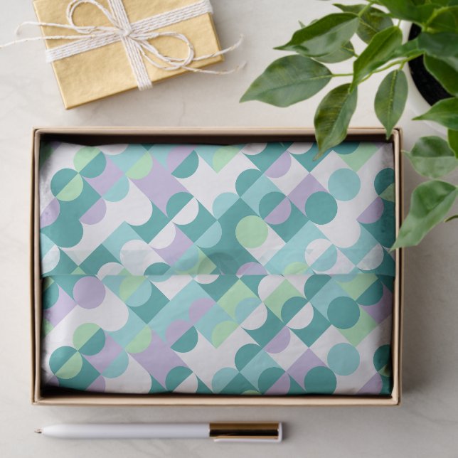 Papier Mousseline Chic Turquoise Blue Mint Green Circles Motif d'art (Cadeau)