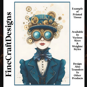 Papier Mousseline Chic Vintage Femme Steampunk Sarcelle N7 Découpage