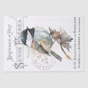 Papier Mousseline Chickadee Bird Typographie française Découpage Vin