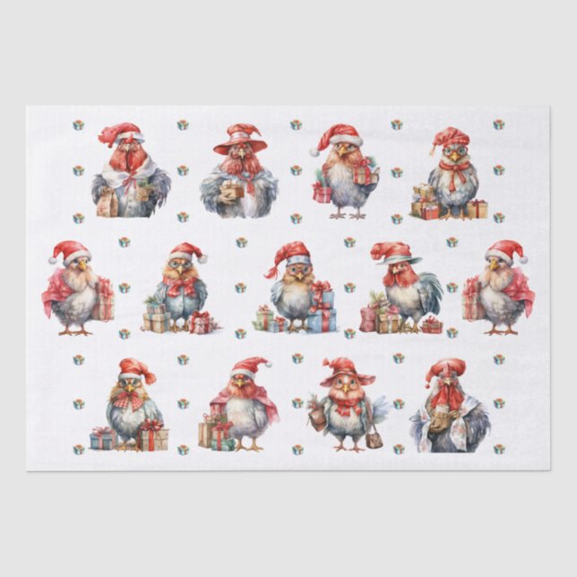 Papier Mousseline Chicken amusant Noël Vacances Shoppers Blanc (Recto)