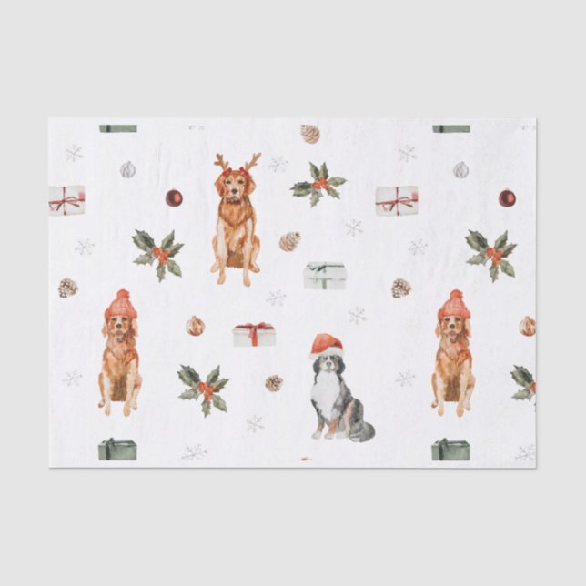 Papier Mousseline Chien aquarelle Noël (Recto)