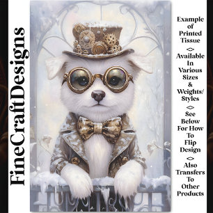 Papier Mousseline Chien Blanc Steampunk en Puppy dans la Neige AJ2 D