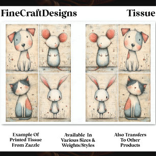 Papier Mousseline Chien, Chat, Souris & Lapin Fantaisistes DS1B Déco