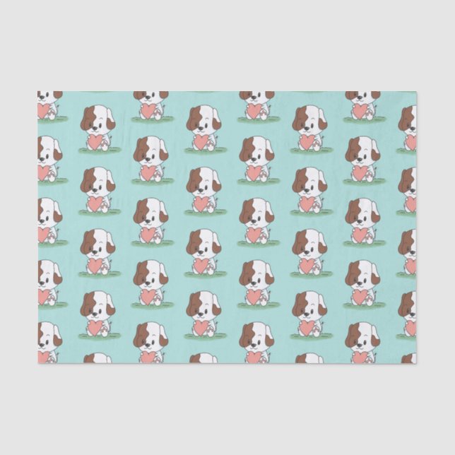 Papier Mousseline Chien Chiot Avec Un Cœur (Recto)