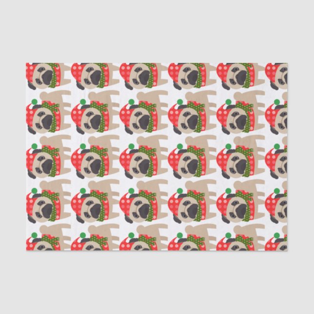 Papier Mousseline Chien de carlin de vacances de Joyeux Noël (Recto)
