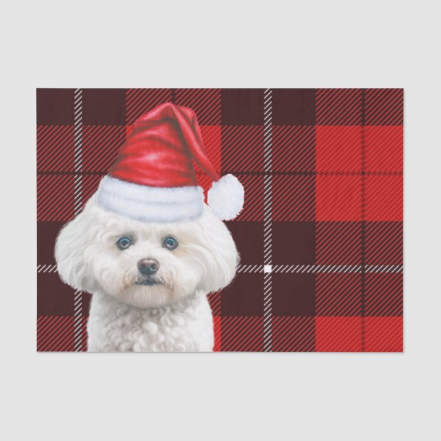 Papier Mousseline Chien de Noël rouge plaid Coton de Tulear (Recto)