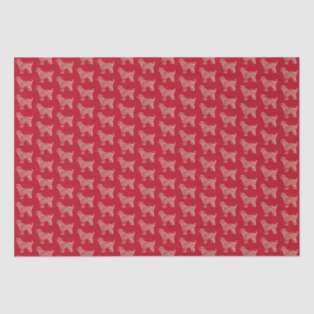 Papier Mousseline Chien de Noël Tibétain Terrier Silhouette Rouge (Recto)
