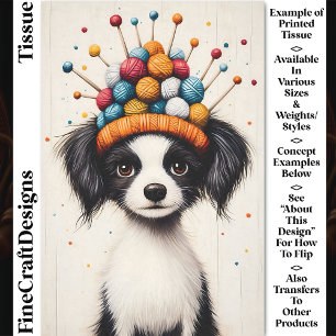 Papier Mousseline Chien Noir et Blanc, Chapeau Boule de Laine CY1 Dé