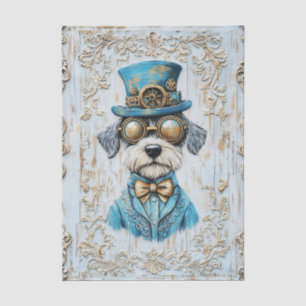 Papier Mousseline Chien Schnauzer Steampunk, Costume Bleu EL7L Décou