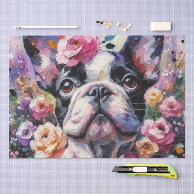 Papier Mousseline Chien-taureaux français avec découpage de fleurs R (Artisanat)