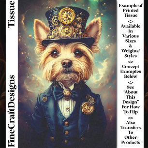 Papier Mousseline Chien Yorkie, Costume Steampunk Haut-de-forme CZ7F