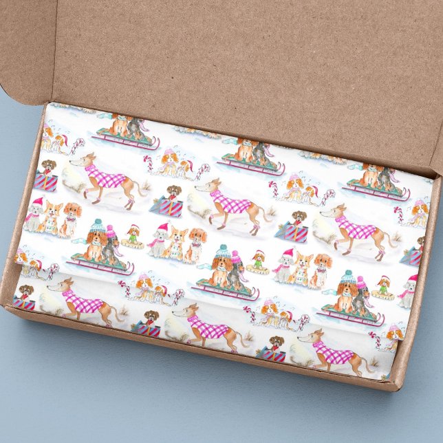 Papier Mousseline Chiens de Noël en aquarelle (A cute Christmas tissue paper for dog lovers!)
