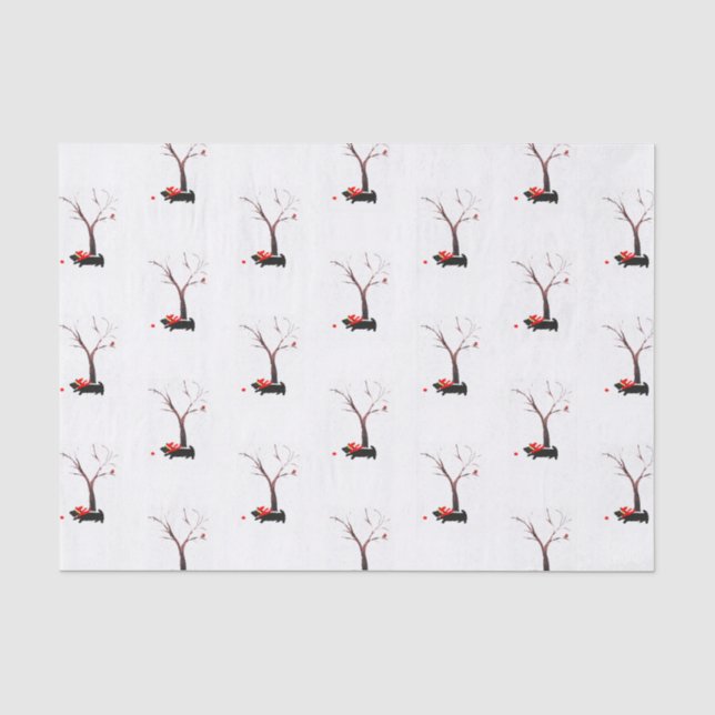 Papier Mousseline Chiens et Robin de Scottie en hiver saisonnier (Recto)