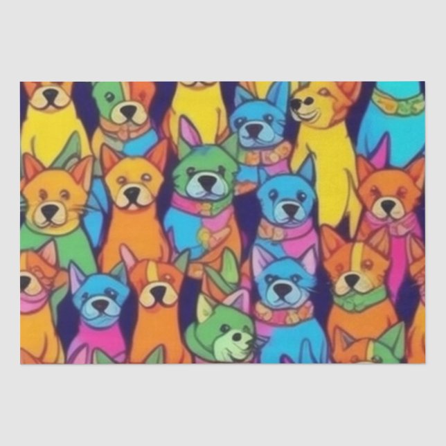 Papier Mousseline Chiens jolies et colorés Chiens heureux (Recto)