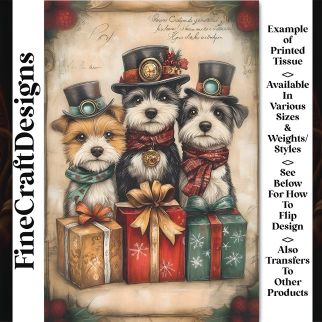 Papier Mousseline Chiens mignons de Noël Steampunk Vibe BK9 Découpag (Créateur téléchargé)