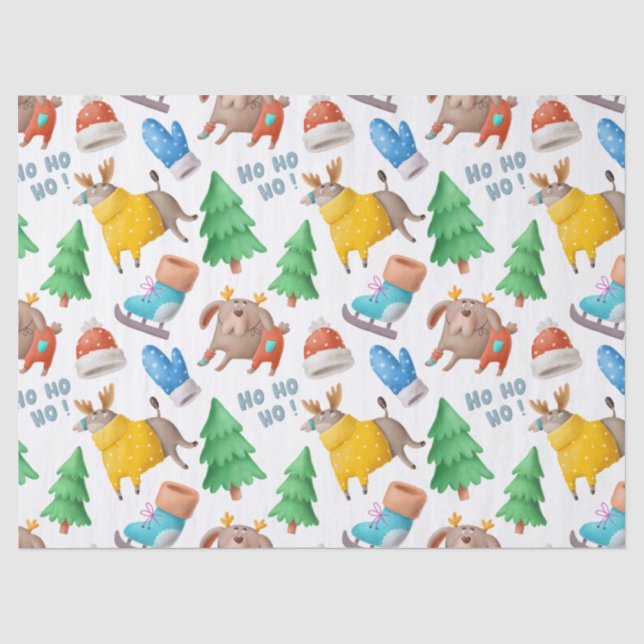 Papier Mousseline Chiens mignons, rennes et arbres de Noël Découpage (Recto)