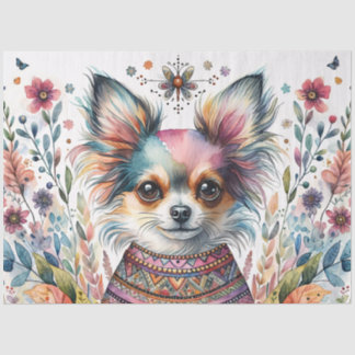 Papier Mousseline Chihuahua Capricieux en Aquarelle Florale Bohème