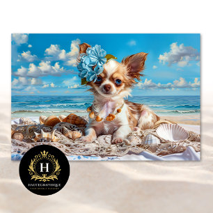 Papier Mousseline Chihuahua Chien Blue Floral Beach Coques Découpage
