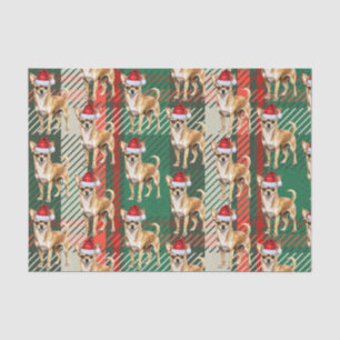 Papier Mousseline Chihuahua Sant Dog sur Plaid Christmas Holiday