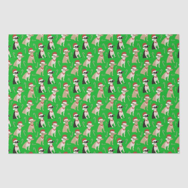 Papier Mousseline Chihuahua Santa Hat Sucre de canne vert Noël (Recto)