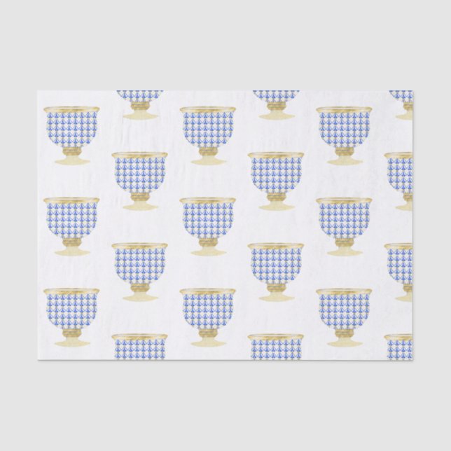 Papier Mousseline Chinoiserie Aquarelle Chic Vase Tissu Papier (Recto)