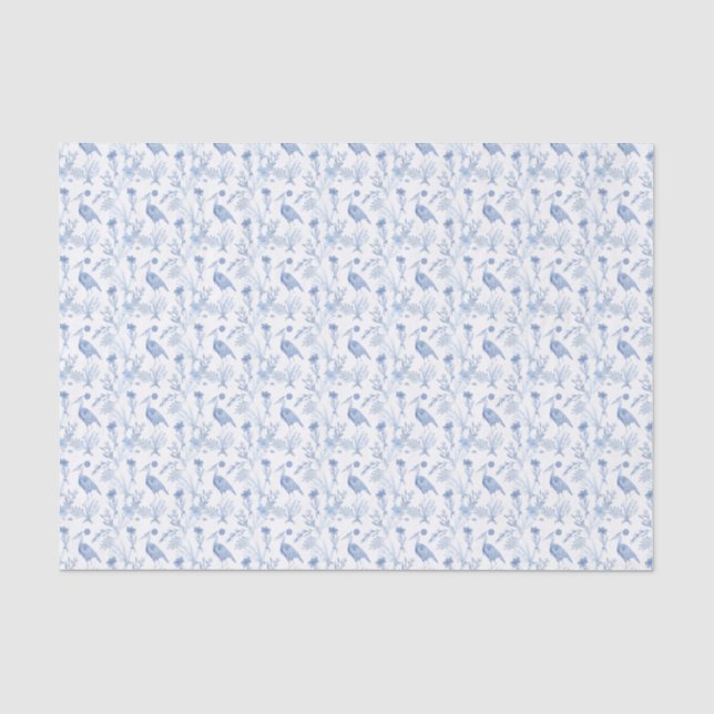 Papier Mousseline Chinoiserie Aquarelle Héron bleu (Recto)