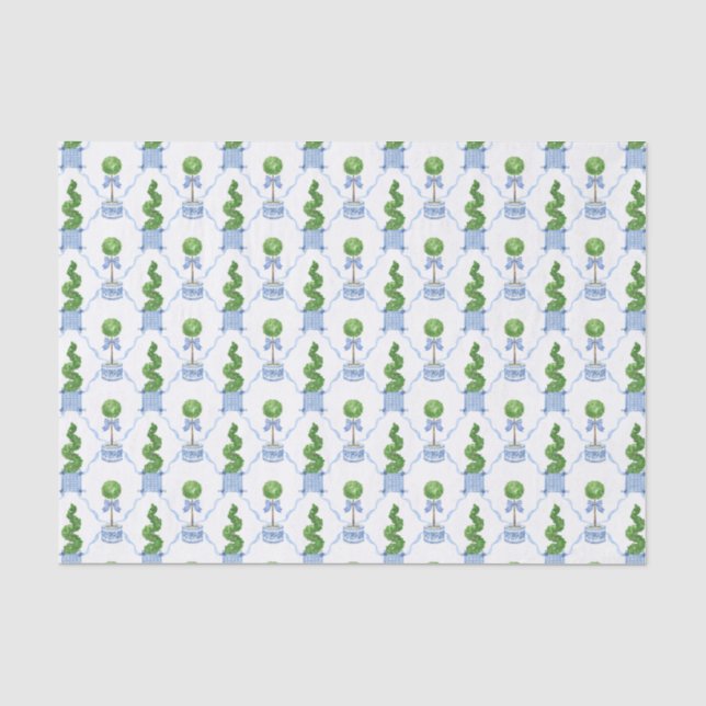 Papier Mousseline Chinoiserie Aquarelle Topiaire (Recto)
