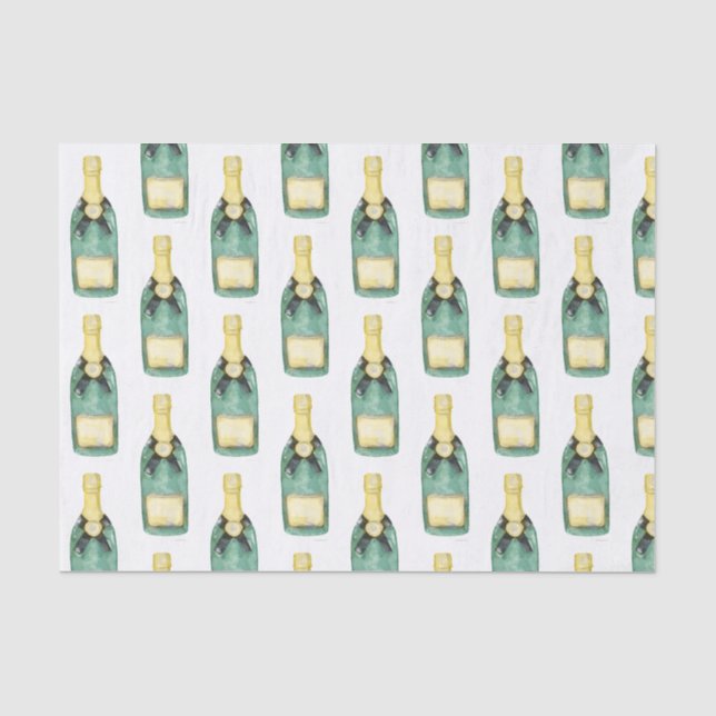 Papier Mousseline Chinoiserie Aquarelle Vin Champagne Bouteille (Recto)