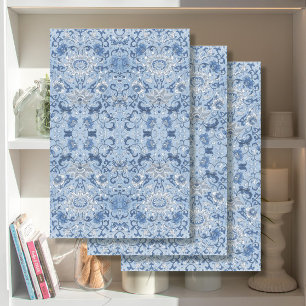 Papier Mousseline Chinoiserie Asiatique Floral Bleu et Blanc Découpa