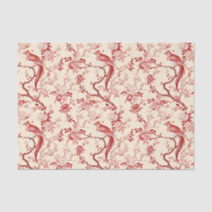 Papier Mousseline Chinoiserie Bird Asiatique Floral Rouge Rose Décou