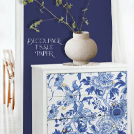 Papier Mousseline Chinoiserie Bird Floral Bleu et Blanc Découpage