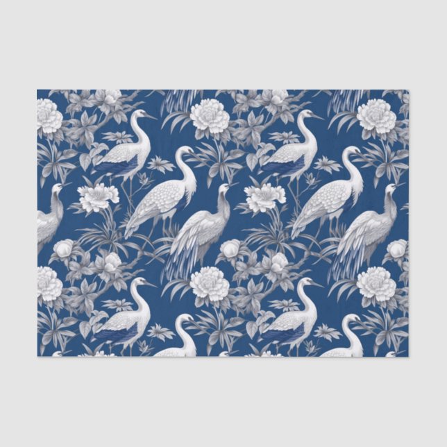 Papier Mousseline Chinoiserie Blue White Birds Peinture Découpage (Recto)