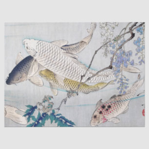 Papier Mousseline Chinoiserie Carpe Koï et Imprimé de Glycine Violet