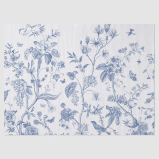 Papier Mousseline Chinoiserie classique bleue et blanche