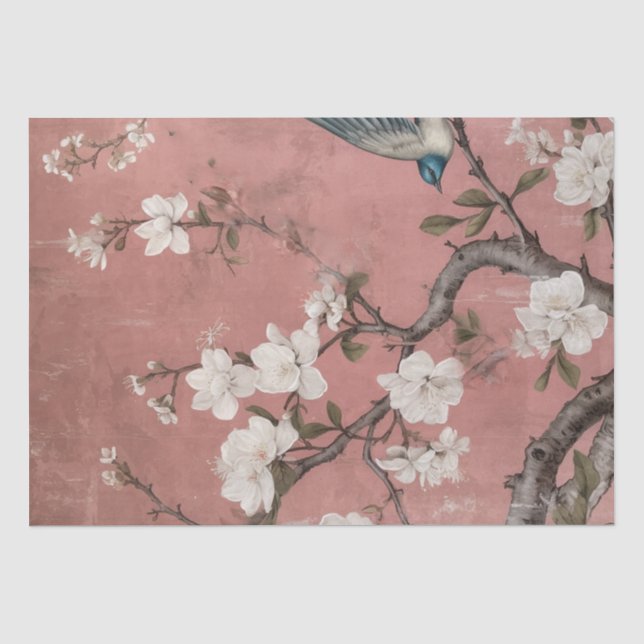 Papier Mousseline Chinoiserie Dusty Arrière - plan rose cerise en fl (Recto)